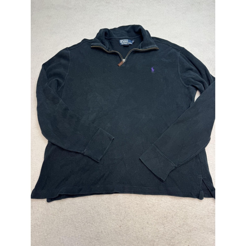 Polo‎ By Ralph Lauren Sweater Mens Medium Black Cotton Quarter Zip Mock Neck